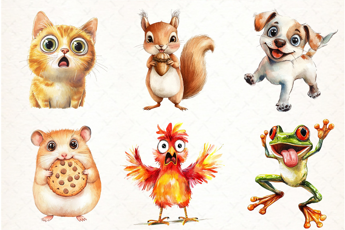 Adorable Crazy Animal Clipart, an Illustration by Watercolor design (Photo 2 of 4)