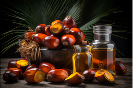 Palm oil bottles with ripe nuts, an Animal Photo by Ylivdesign