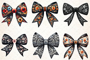 Folk Art Black Bow Flowers Clipart, an Illustration by Rose Art (Thumbnail 4 of 4)
