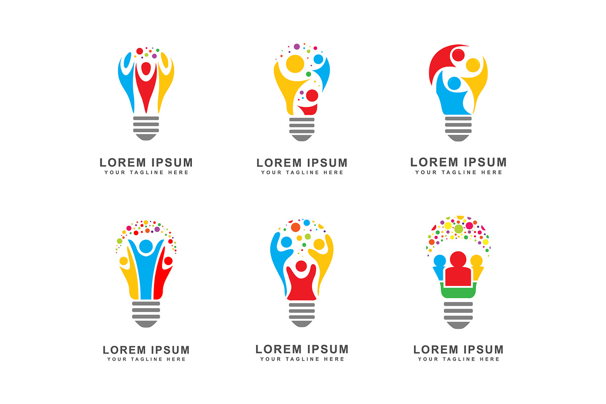 A set of six light bulb logos, a Branding & Logo Template by Saba Vector