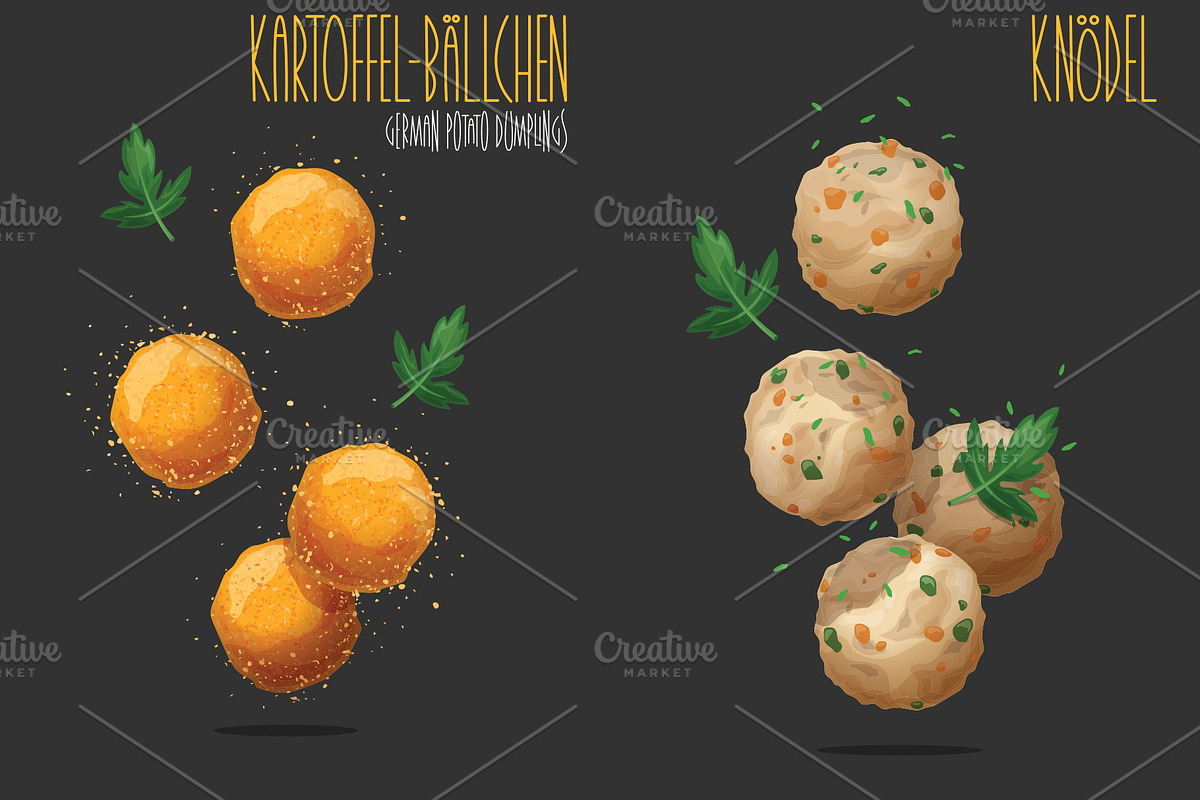 Knodel, Kartoffelbällchen. Vector, a Food Illustration by AKOMIX (Photo 1 of 2)