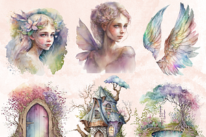 Watercolor Pastel Fairy Tale Clipart