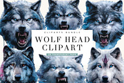 Watercolor Wolf Head Clipart Bundle, an Animal Illustration by BusyDaydesign (Thumbnail 1 of 9)