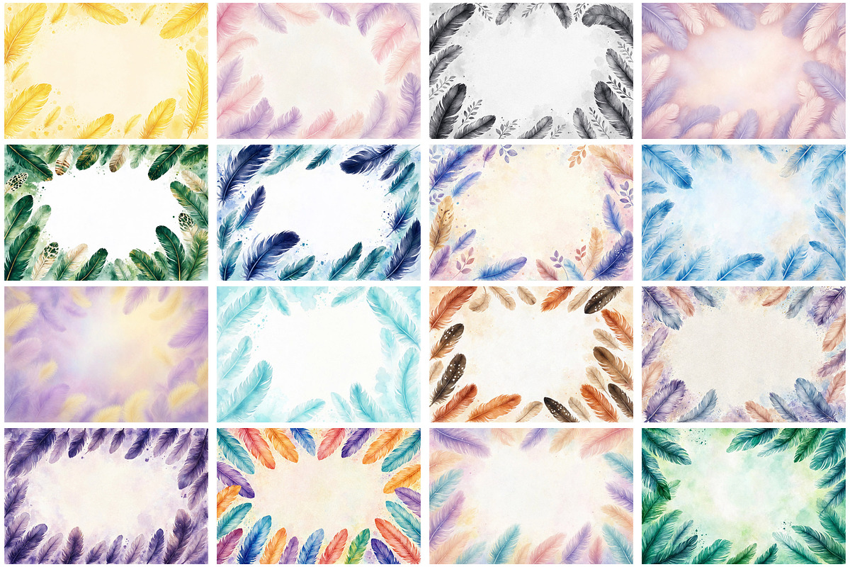 Watercolor Feathers Borders, a Background Graphic by Forhadx5 (Photo 7 of 14)