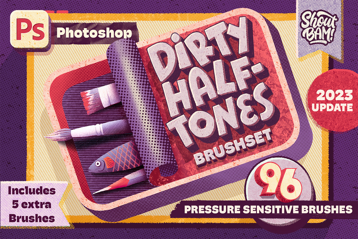Dirty Halftones Photoshop Brush Set, a Brush Add-On by Shoutbam (Photo 1 of 11)