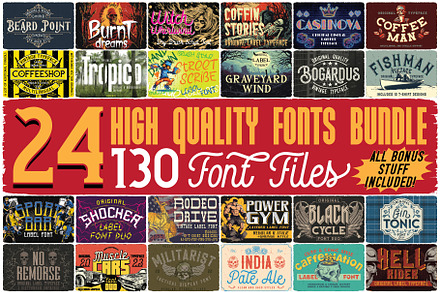 Vozzy Font Bundle | 24 typefaces, a Symbol Font by Vozzy Vintage Fonts