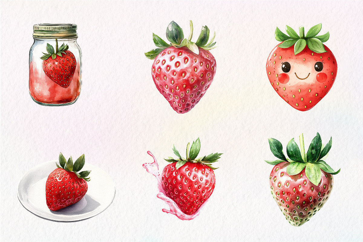Watercolor Strawberry Clipart PNG, an Illustration by CreationArt (Photo 2 of 5)