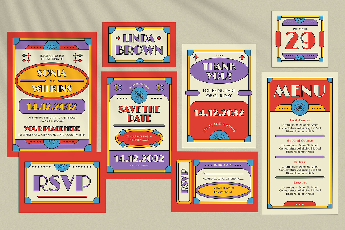 Red Deco Playful Wedding Invitation, an Invitation Template by Aiyari Graphic (Photo 1 of 3)
