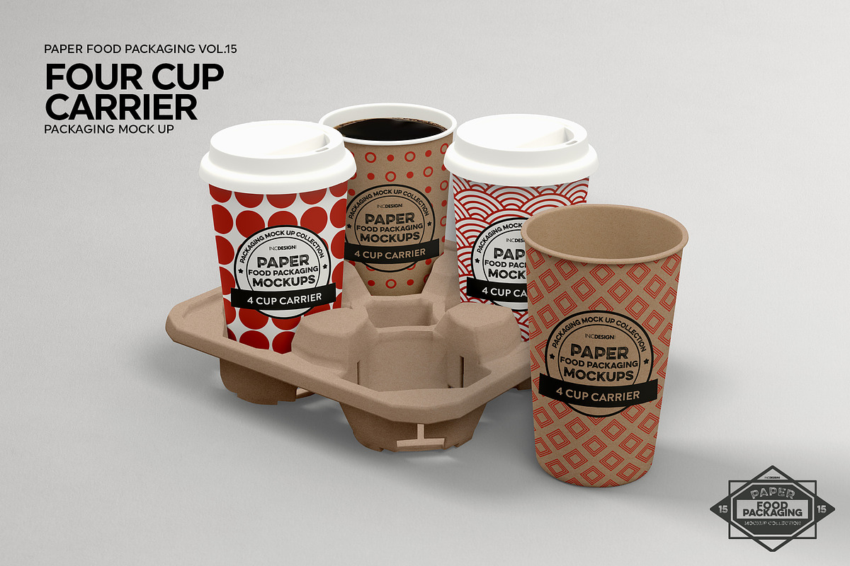 4-Cup Carrier Packaging Mockup, a Cups & Container Mockup by INCDesign (Photo 3 of 8)