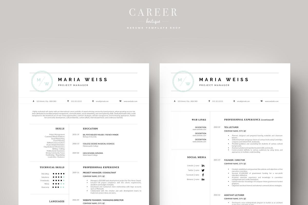 Modern Resume & CoverLetter Template, a Resume Template by careerboutique (Photo 2 of 6)