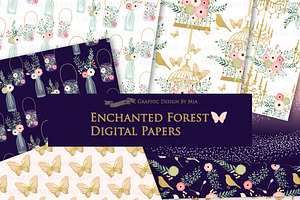 Enchanted Forest Clipart Pattern Set