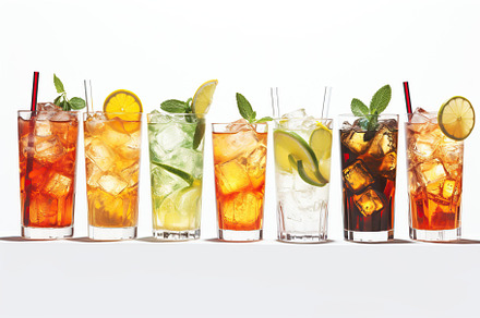 Different alcohol cocktails on white background, a Food & Drink Photo by AlyaAnd