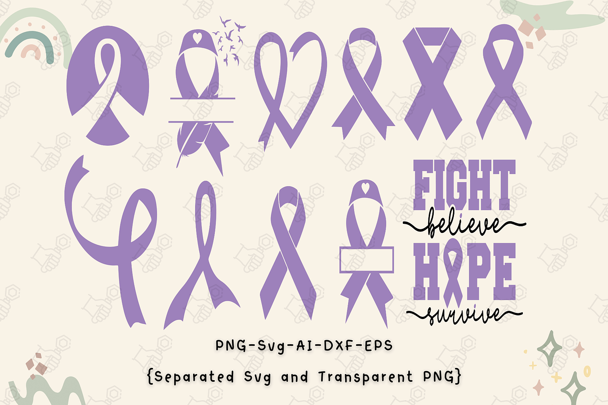 Cancer Ribbon Svg, Lavender Ribbon, a Healthcare Illustration by Cheerful World