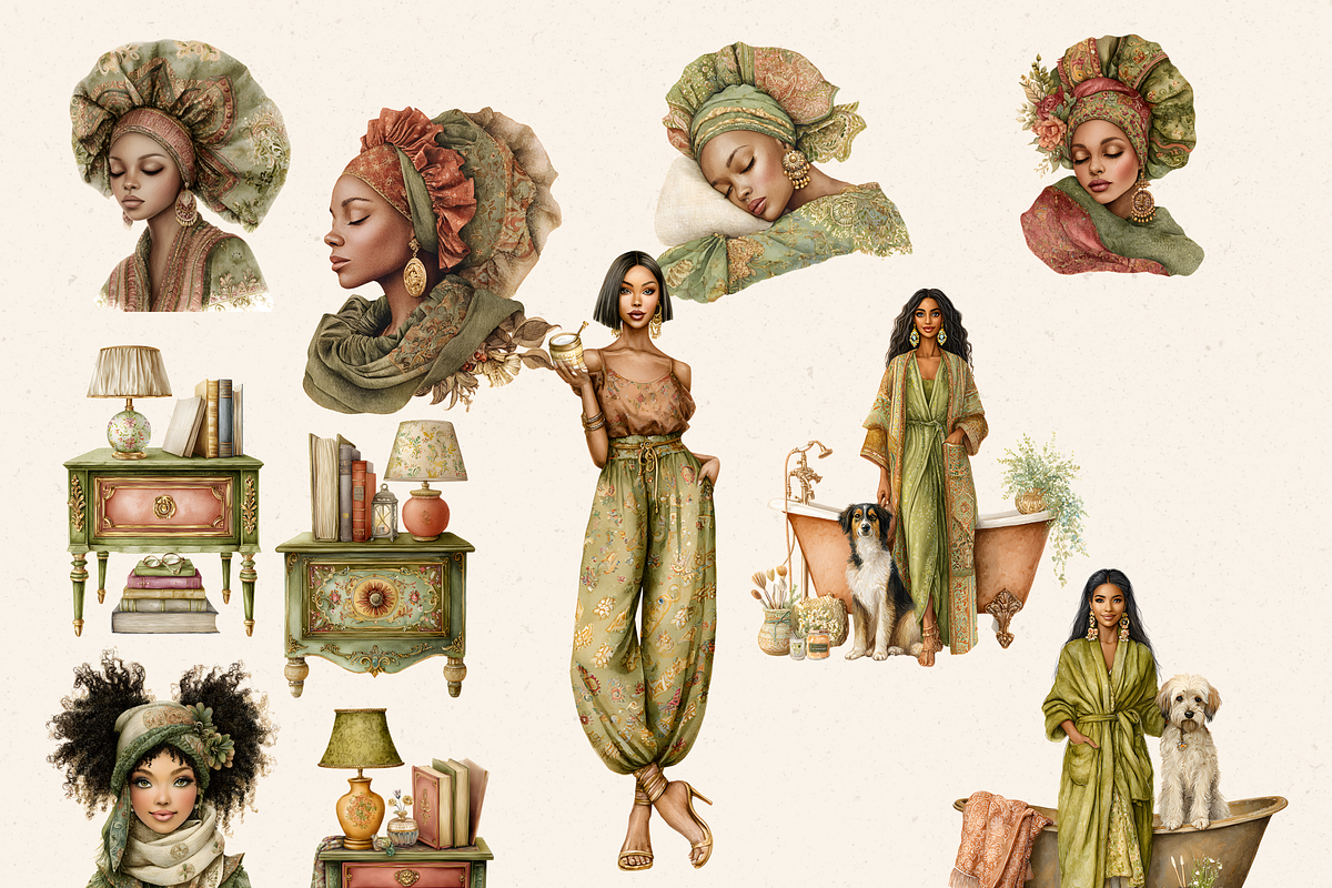 BLACK GIRL ROUTINE CLIPART PACK, a Person Illustration by Daring Digies (Photo 7 of 10)