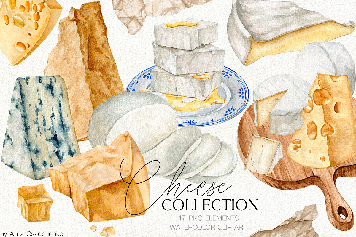 Watercolor cheese collection, a Food Illustration by CrystalinaShop (Photo 1 of 4)