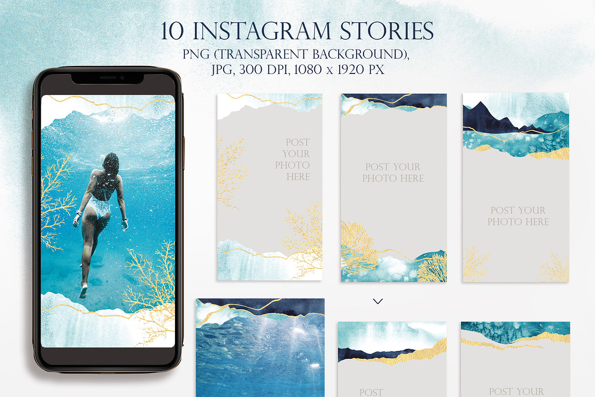 Ocean Watercolor & Gold Collection, a Decorative Illustration by InstaDesignPro (Photo 13 of 13)