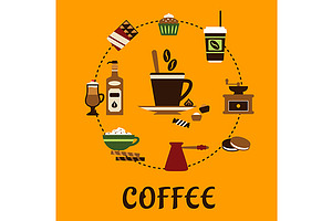 Coffee Drinks And Desserts Flat Icon