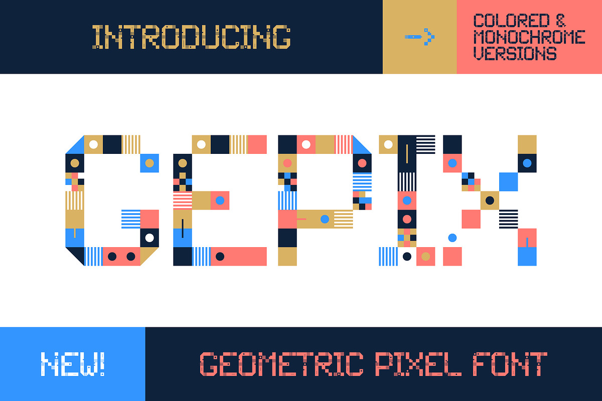 Gepix - Geometric Pixel Color Font, a Font by Lunarts Studio (Photo 1 of 10)