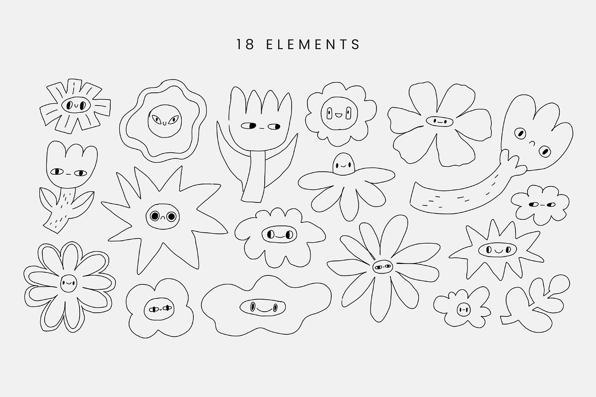 18 naive flowers with cute faces, a Decorative Illustration by Kristina Chistiakova (Photo 2 of 4)
