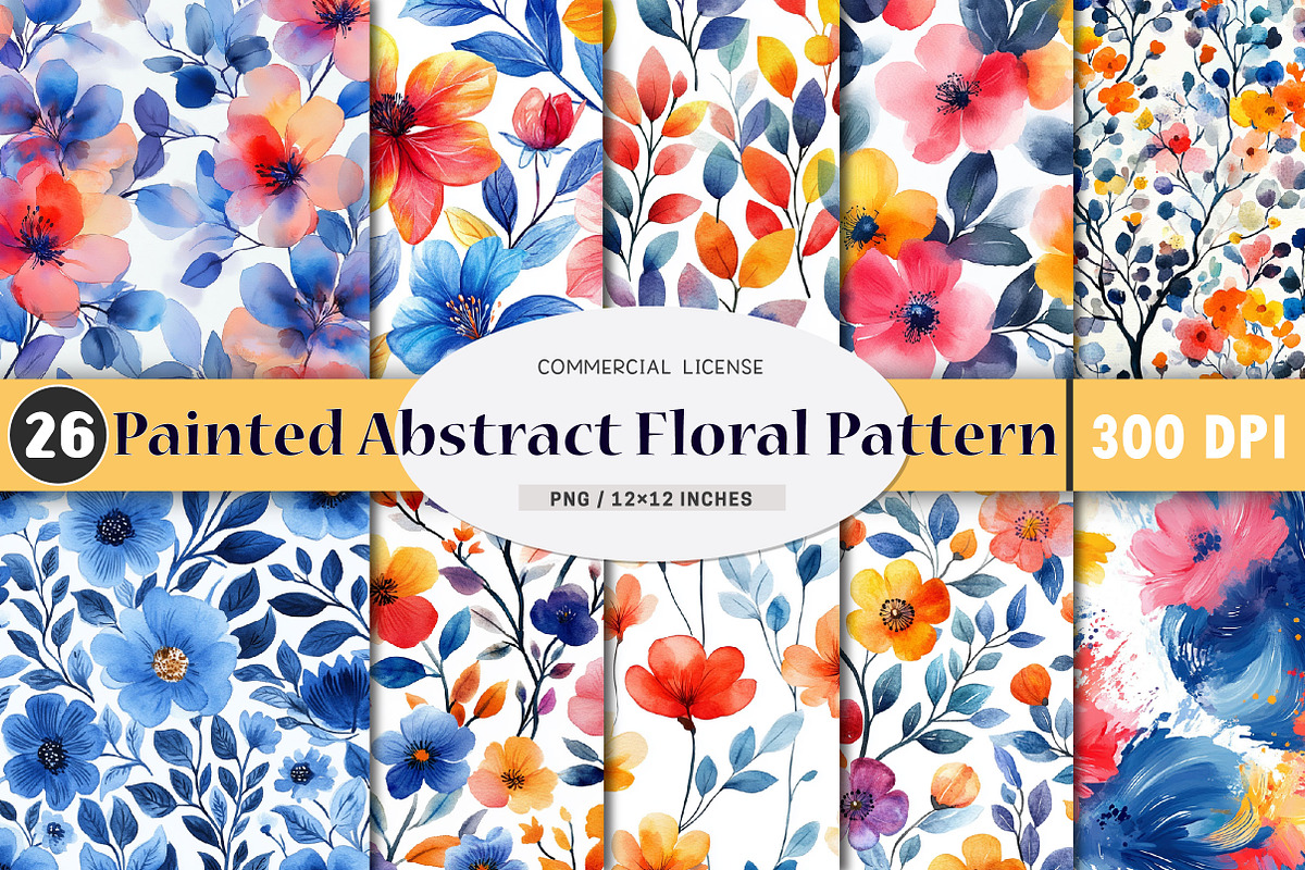 Painted Abstract Floral Pattern Set, an Illustration by SinaCreation (Photo 1 of 5)