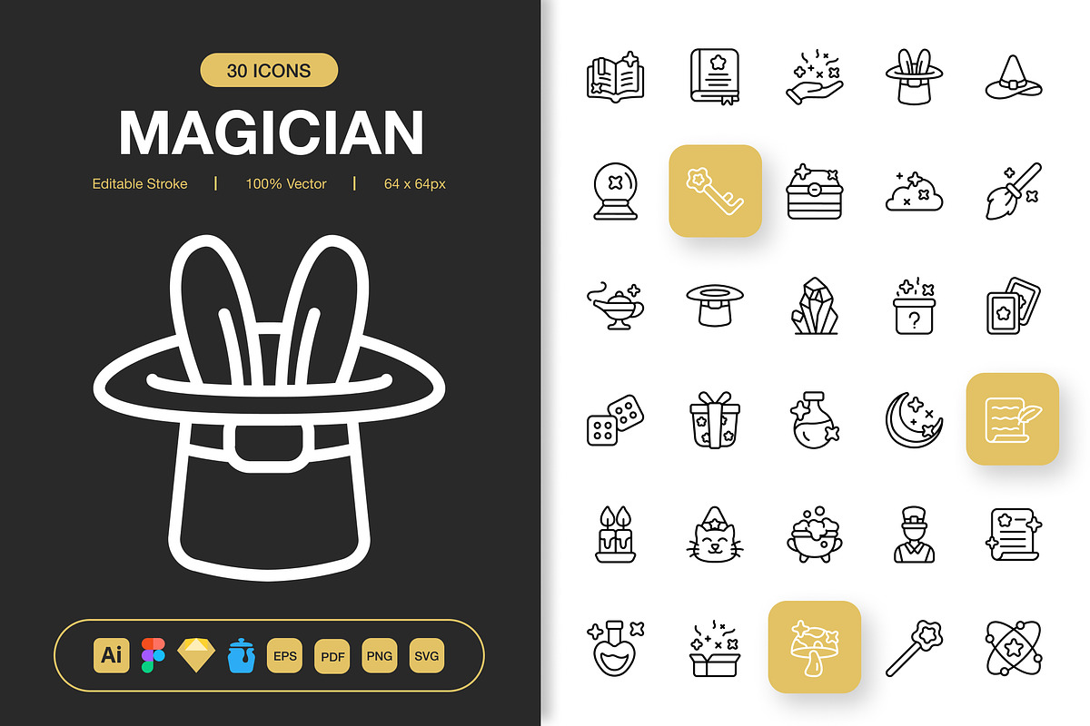 Magician Icons, an Outline Icon by Spacepixel Creative