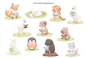 Reading Animals Watercolor Clipart, an Animal Illustration by ElenaPlatovaArt (Thumbnail 6 of 22)