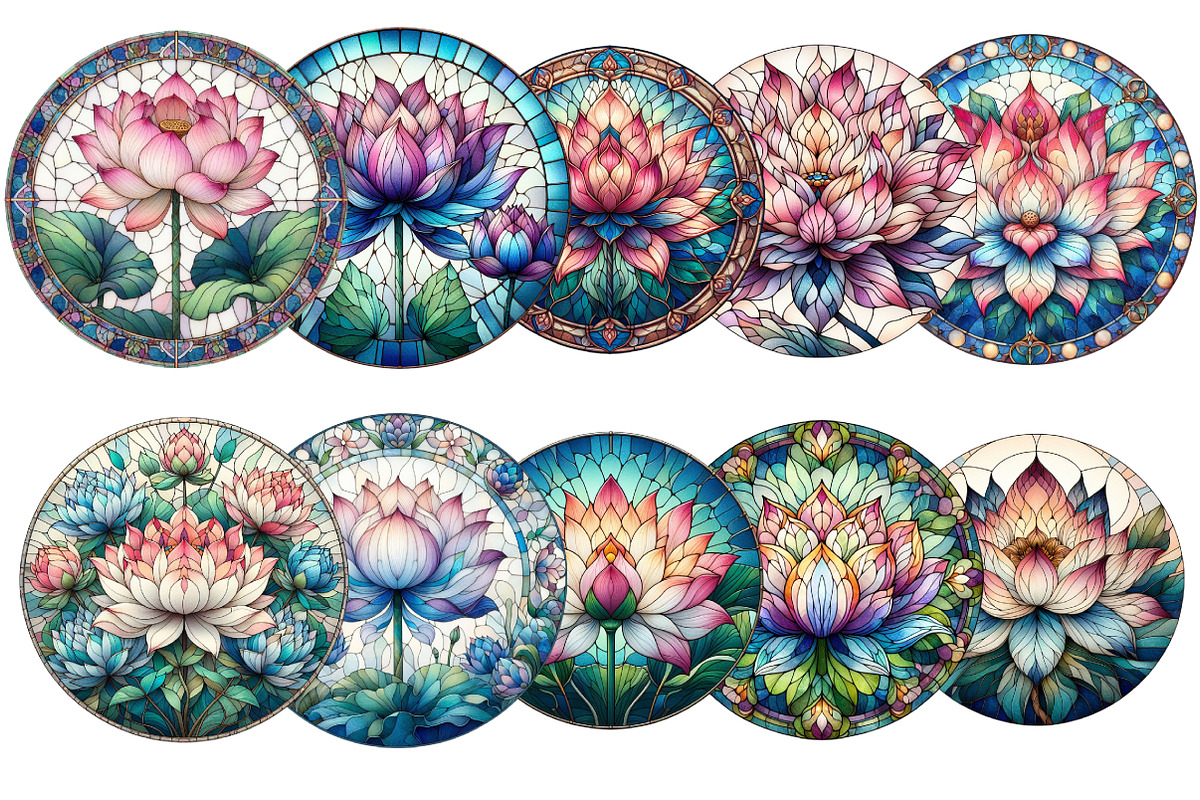 Stained Glass Lotus Bundle, an Illustration by Sublimation Artist (Photo 2 of 6)