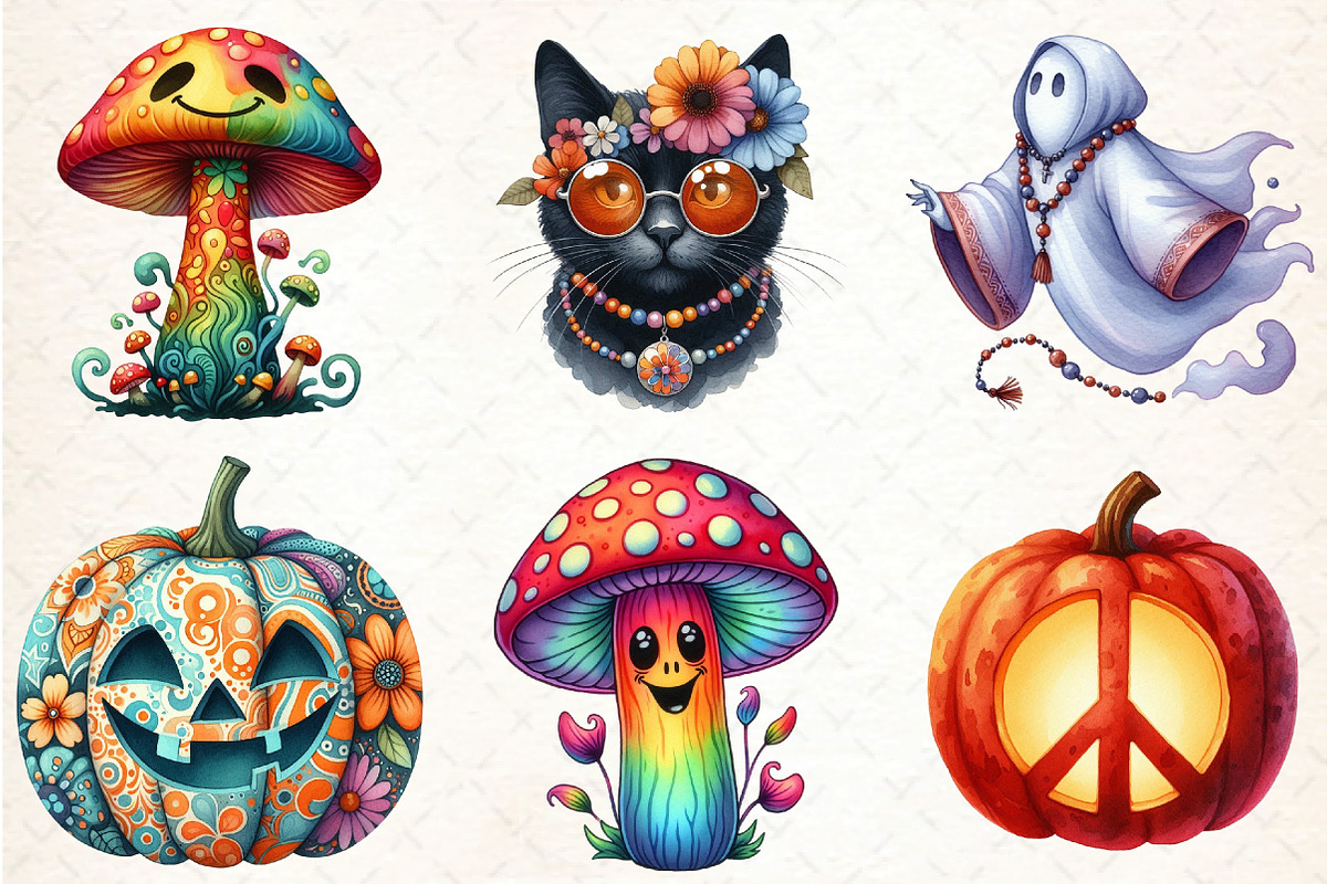 Groovy 70s Halloween Clipart, an Illustration by DreamCafeArt (Photo 2 of 5)