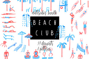 Beach club. Watercolor bundle