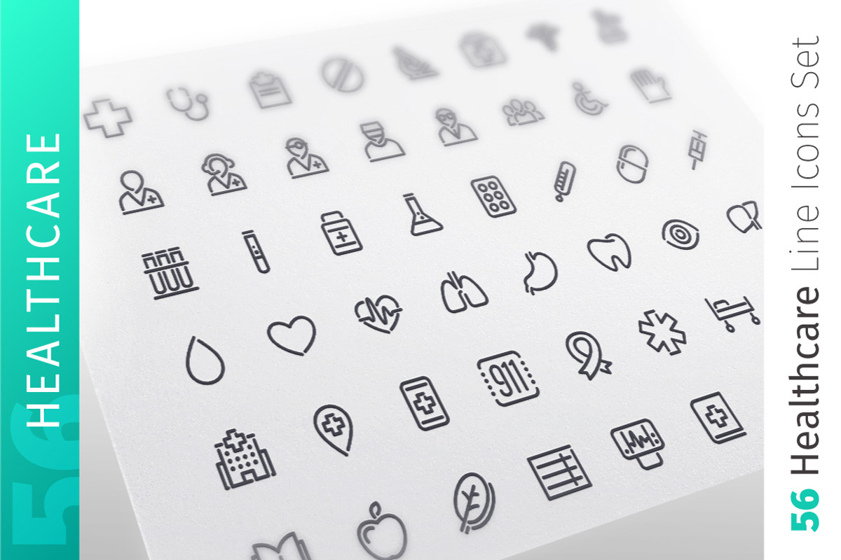 Healthcare Line Icons Set, an Outline Icon by Voysla's Shop (Photo 1 of 4)