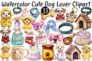 Watercolor Cute Dog Lover Clipart, a Seasonal Illustration by CitraGraphics (Thumbnail 1 of 8)