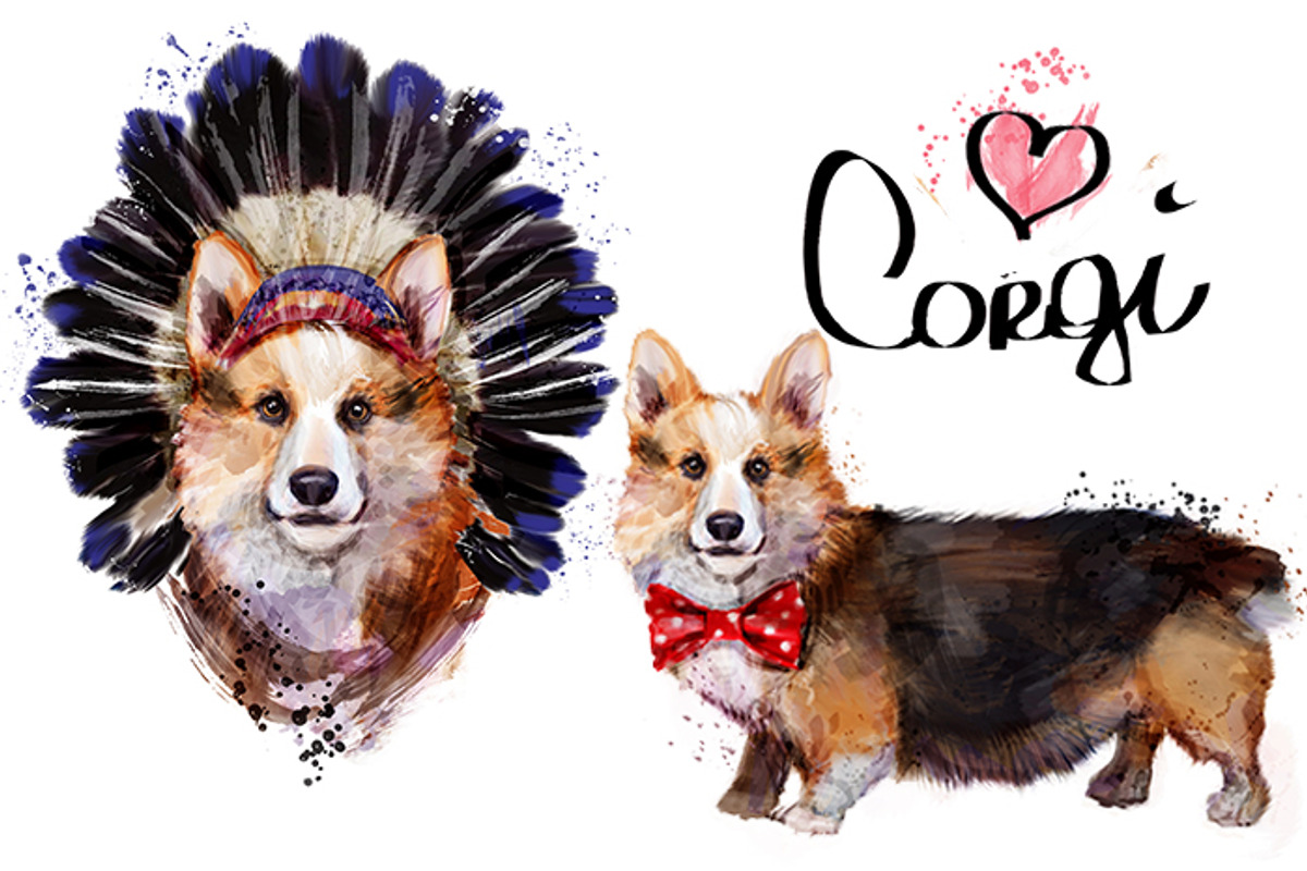 Set corgi dog fineart .6 styles, an Animal Illustration by art_mouse (Photo 3 of 7)