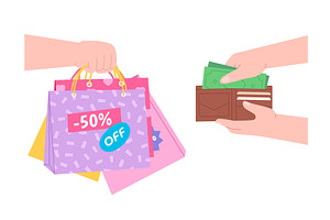 Shopaholism concept. Human hand, an Illustration by LadadikArt