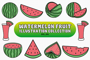Watermelon Fruit Illustration Set, a Food Illustration by KiddoGlyphs Studio