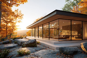 Elegant retreat room featuring floor-to-ceiling glass windows surrounded by aut, a Photo by AlyaAnd