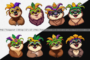 Sloth Mardi Gras Clipart, a Graphic by Artnoy (Thumbnail 2 of 5)