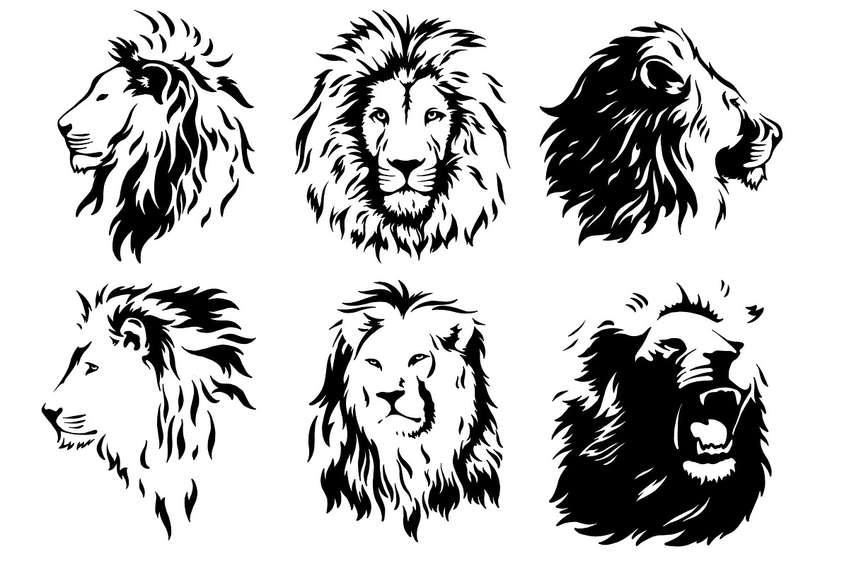Lion Head Vector Set, a Graphic by illusign