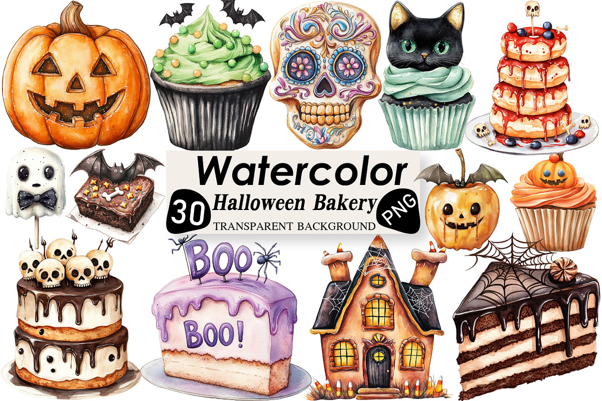 Halloween Spooky Bakery Clipart, an Illustration by Black Bird Studio (Photo 1 of 6)