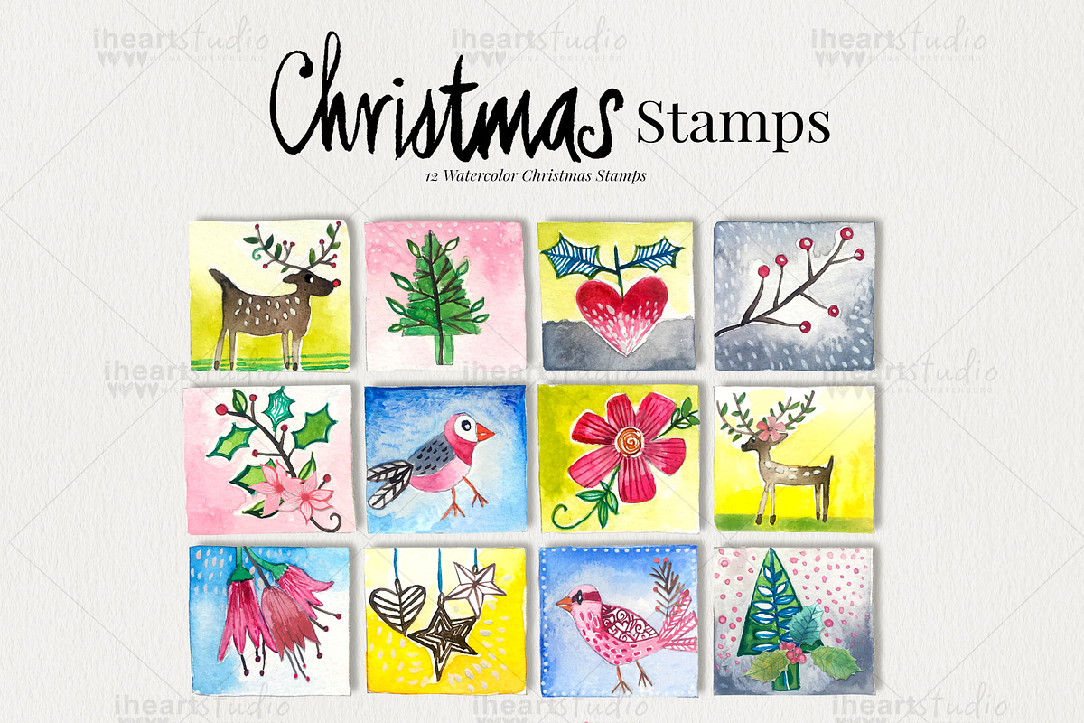 Watercolor Christmas Stamps, an Illustration by iHeartStudio (Photo 2 of 2)