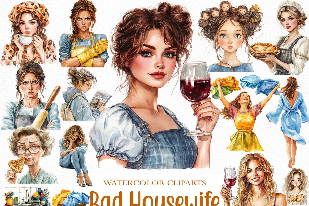 Watercolor Bad Housewife Clipart, an Illustration by Craft Nest (Photo 1 of 6)
