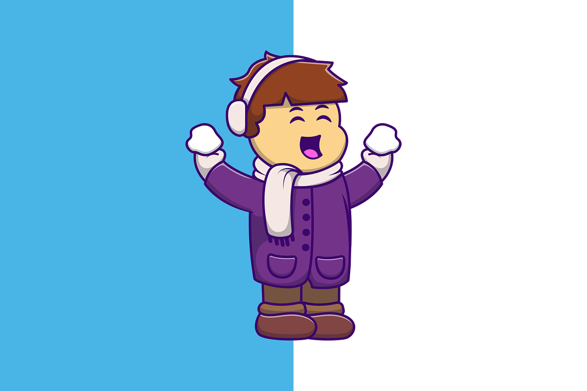 Cute Boy Holding Snow Cartoon, a Person Illustration by Artstorystudio (Photo 2 of 3)