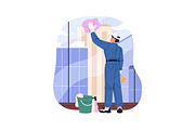 Cleaning workers washing windows set, a Person Illustration by PaperTrident (Thumbnail 2 of 5)