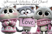 Whimsical Valentine Cat Clipart, an Illustration by Black Bird Studio (Thumbnail 1 of 6)