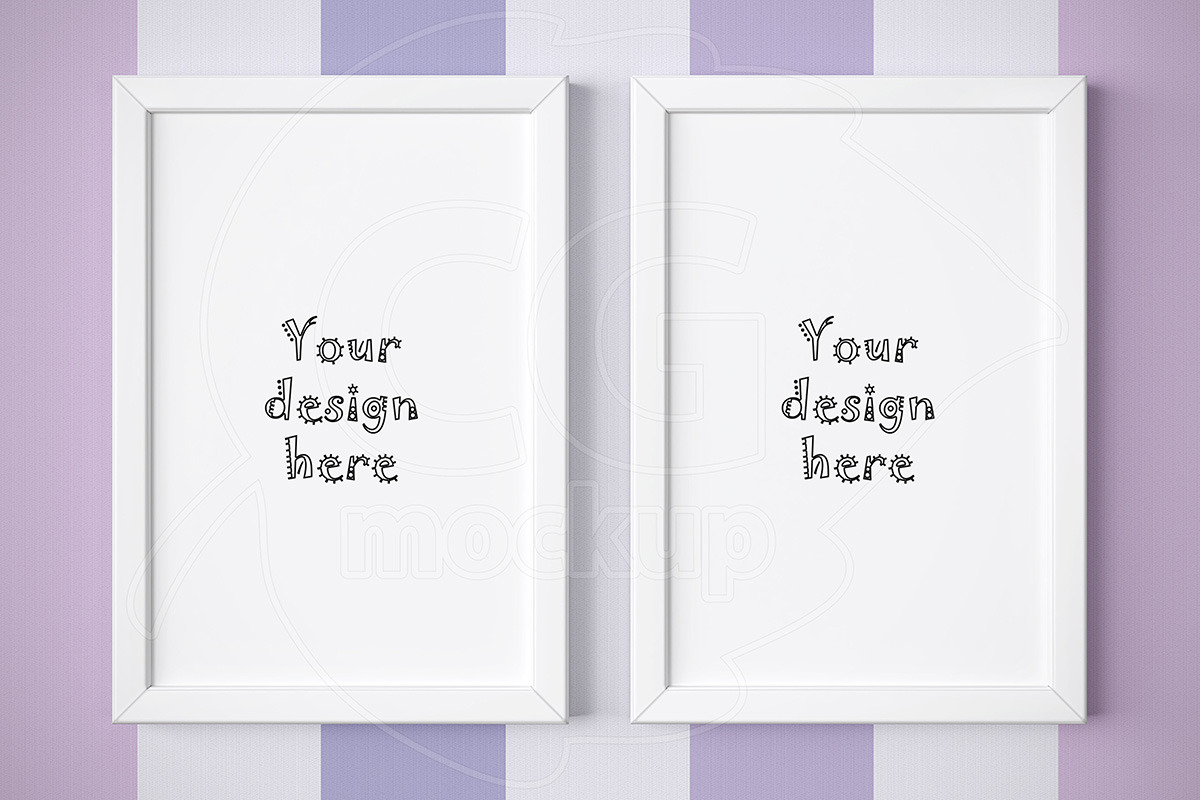 White frame mockup on striped wall, a Print Template by CGmockup