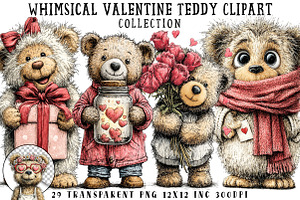 Valentines Teddy Bear Clipart, an Illustration by OK Design