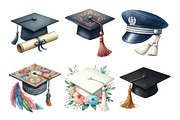 Watercolor Graduation Cap Clipart, an Illustration by Daily.Designs (Thumbnail 4 of 5)
