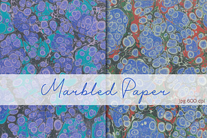 2 Hand Marbled Papers "Blue Drops"