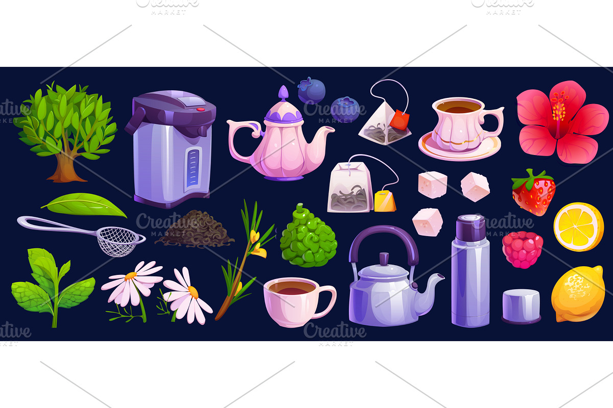 Flower herbal, fruit and berry, a Food Illustration by Vector Tradition