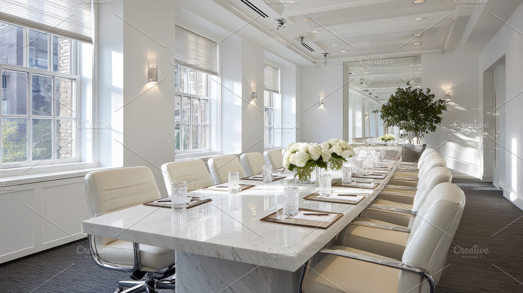 Modern White Conference Room Elegant, a Photo by Pixeness Studio