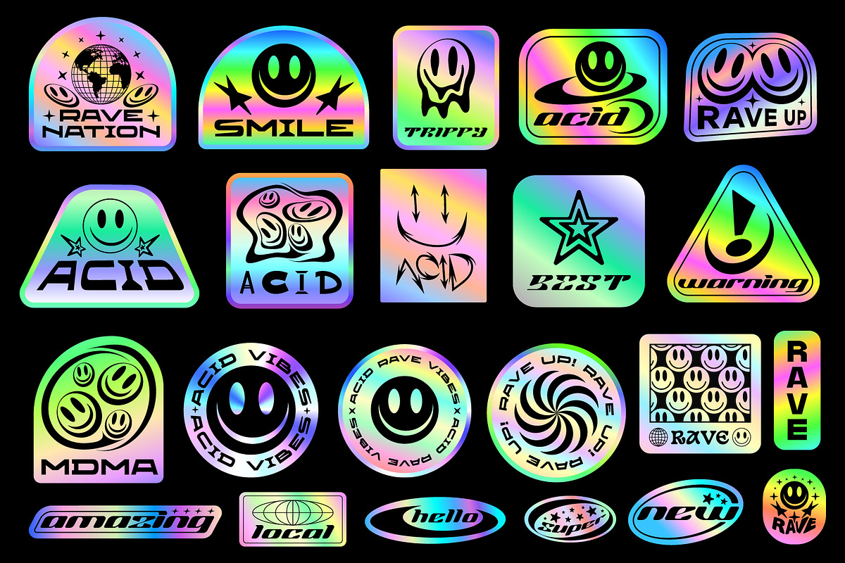 ACID RAVE HOLOGRAPHIC STICKERS, an Object Graphic by craftlove (Photo 4 of 4)